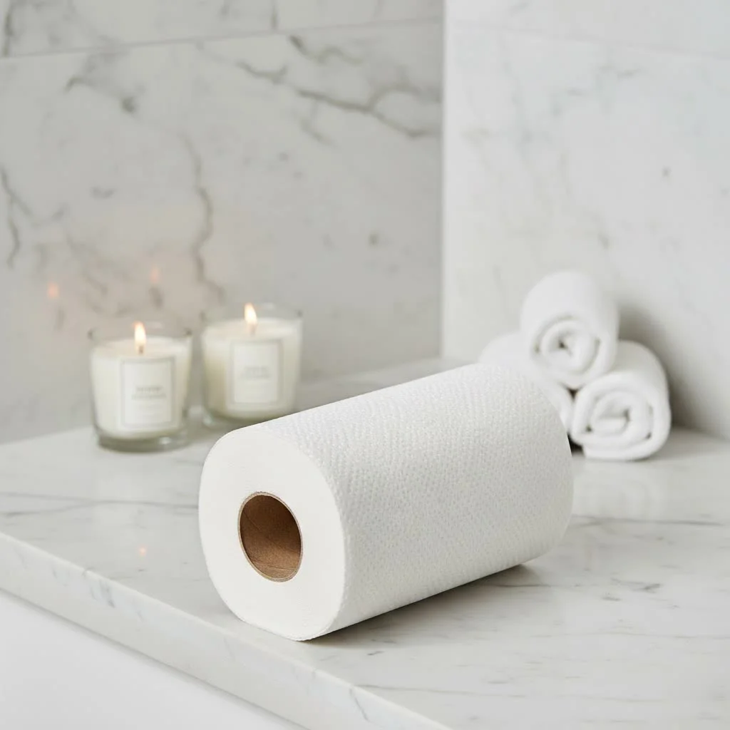 Different types of paper towel rolls on a shelf